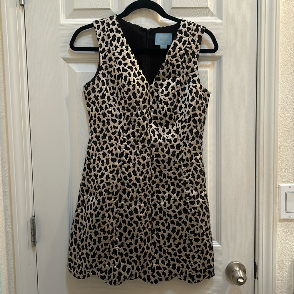 Leopard print, metallic gold n black mini, animal print dress women size 0. CeCe